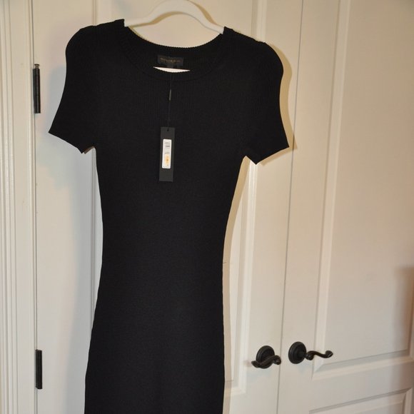 NWT BCBG Ribbed Black Midi Dress - Picture 1 of 3